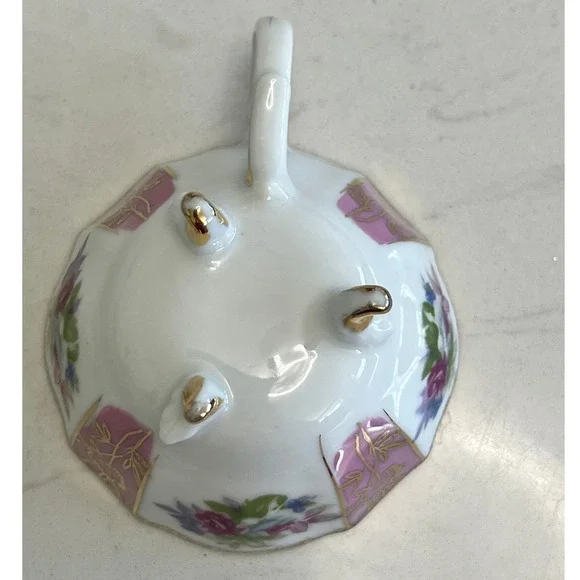 Vtg Pink Lusterware Footed Teacup Saucer Floral Gold Rim Tea Cup Iridescent - Picture 11 of 13